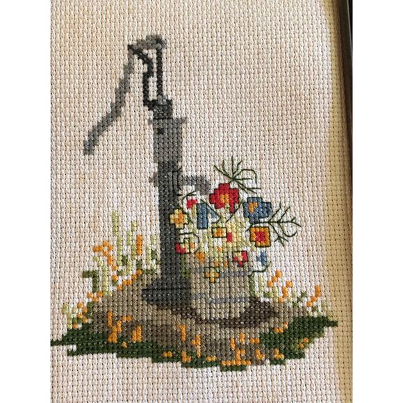 Vintage Needlepoint Rustic Water Pump with Flowers 5.5x7.5x1 - Picture 2 of 6